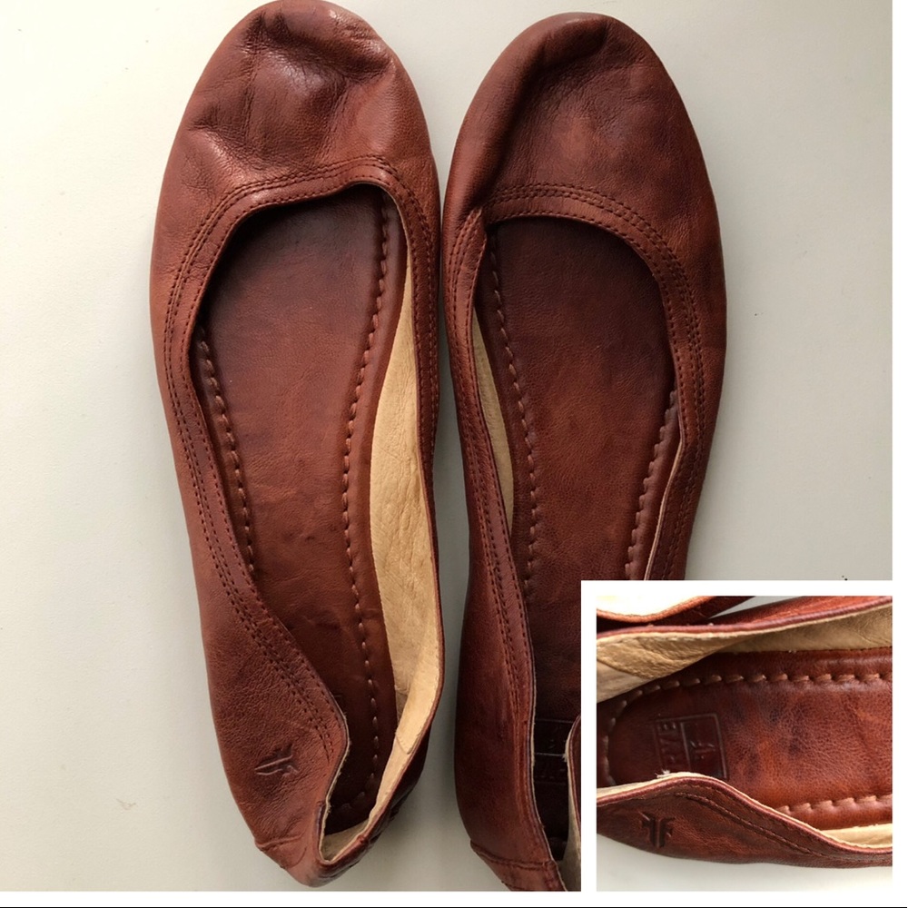 FRYE Carson Ballerina Flats 11 Cognac Leather